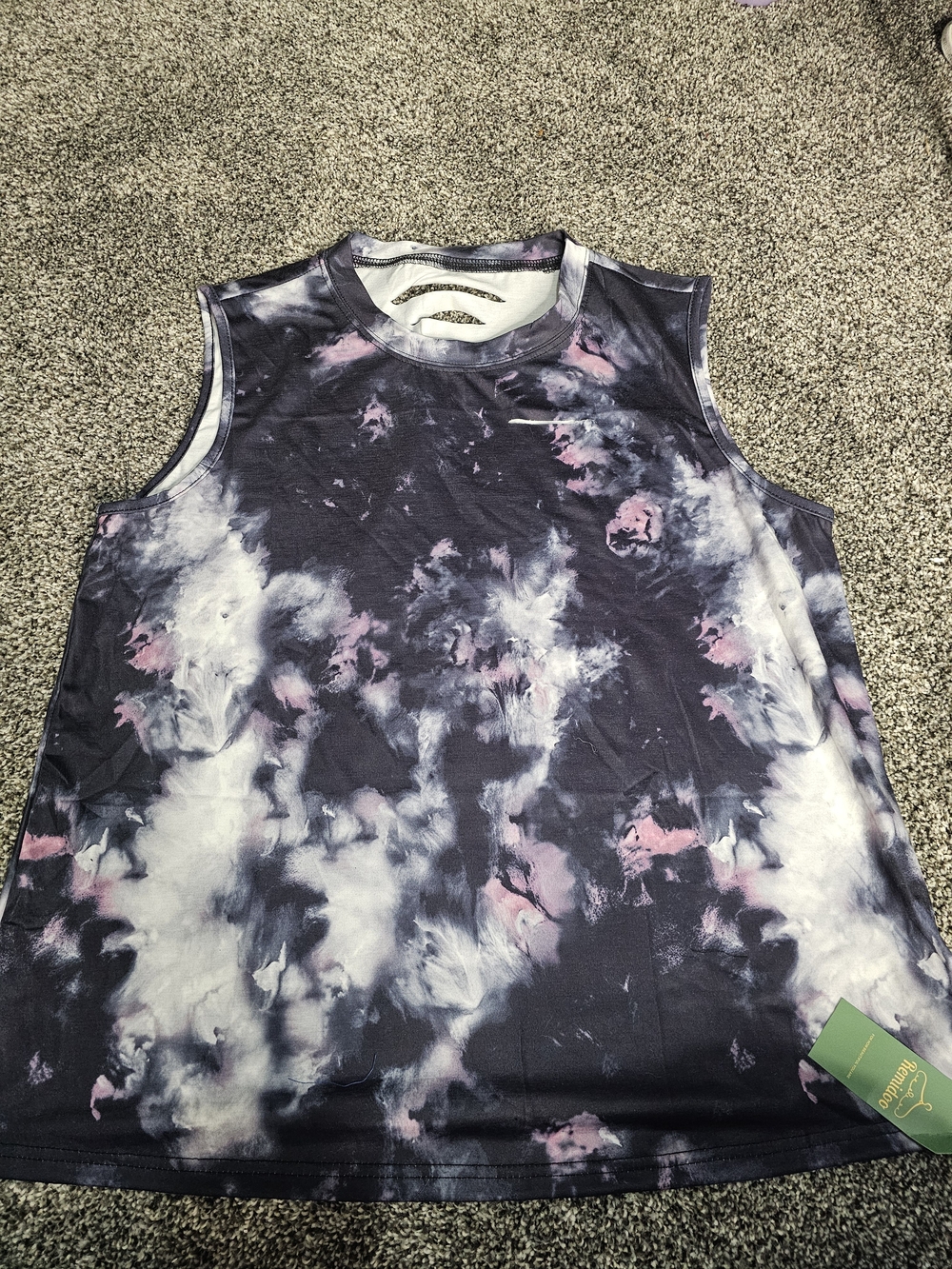 Remidoo Tie-Dye Muscle Tank in Navy, White & Pink NWT Size L With Cuts/rips